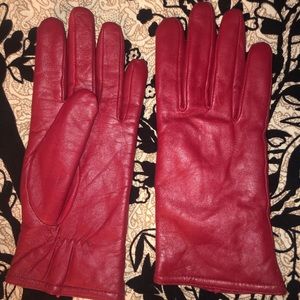Warm, stylish red leather gloves with black lining